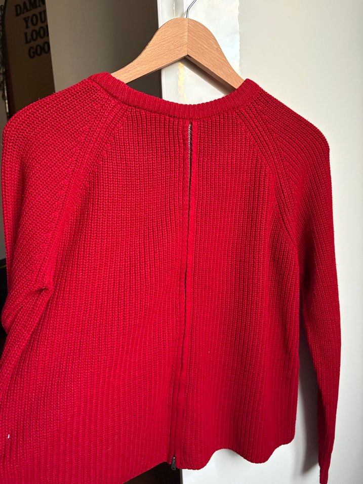 Kırmızı Uzun Kollu Örgü Kadın Kazak - Görsel 4