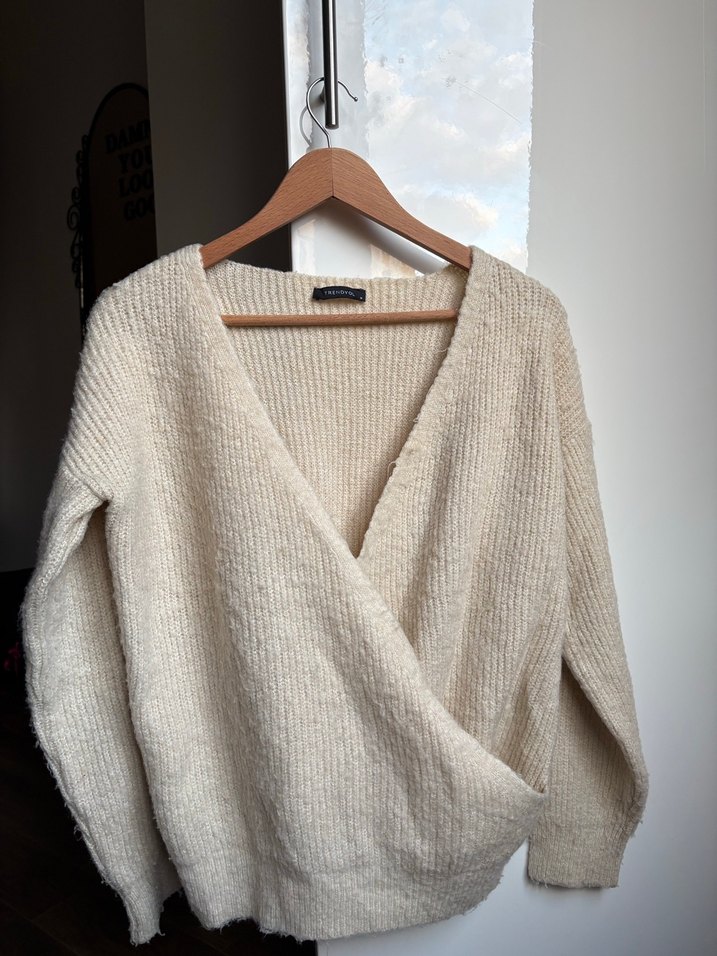 Bohem Stil V Yaka Örgü Kadın Hırka - Görsel 3