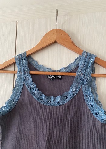 Dantelli Gri Denim V Yaka Kolsuz Kadın Üst - Görsel 5