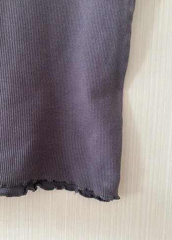 Dantelli Gri Denim V Yaka Kolsuz Kadın Üst - Görsel 4