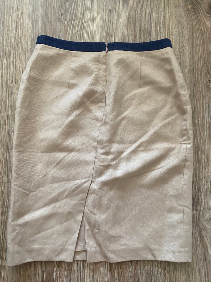 Düğmeli Keten Midi Kalem Etek - Görsel 5