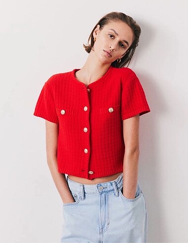 H&M S beden kalıplı kırmızı hırka