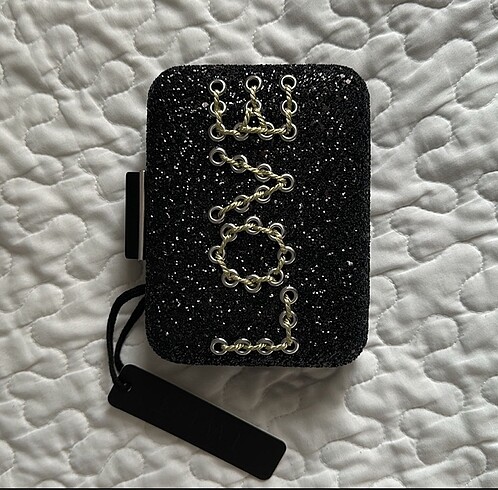 Twist love işlemeli simli clutch