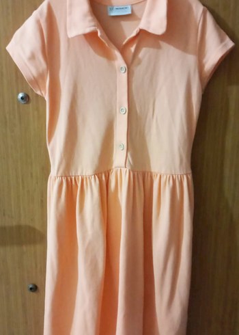 Pembe Midi Kız Elbisesi Düğmeli ve Kısa Kollu