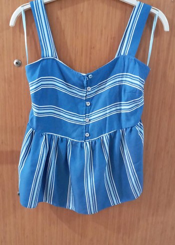 xs Beden mavi Renk Mavi Çizgili Askılı Mini Bluz
