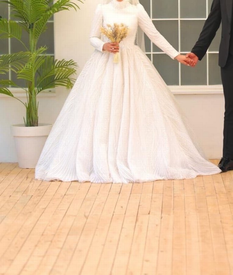 Yüksek Yakalı Vintage Prenses Gelinlik - Görsel 4