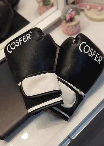 Siyah Deri COSFER Boks Eldiveni Velcro