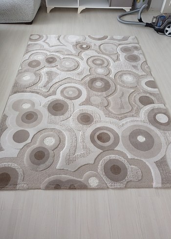 Bej ve Gri Soyut Desenli Modern Halı - Görsel 3