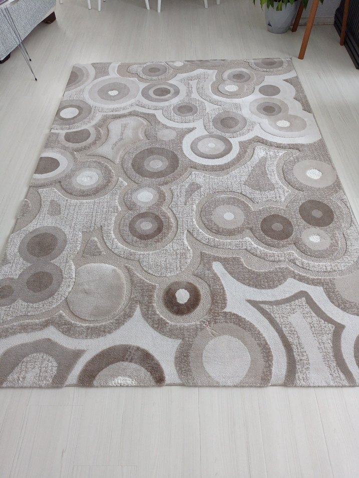Bej ve Gri Soyut Desenli Modern Halı - Görsel 4