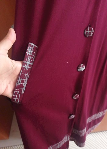 Bordo Düğmeli Uzun penye tunik - Görsel 3