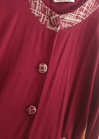 Bordo Düğmeli Uzun penye tunik - Görsel 6