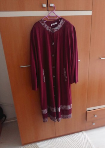 Bordo Düğmeli Uzun penye tunik - Görsel 2