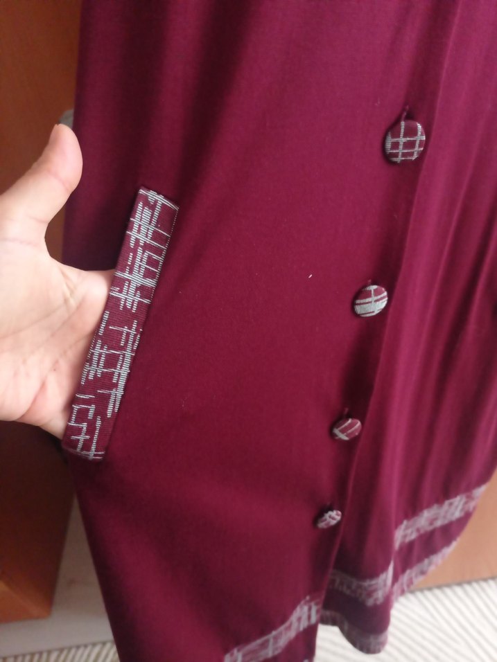 Bordo Düğmeli Uzun penye tunik - Görsel 3