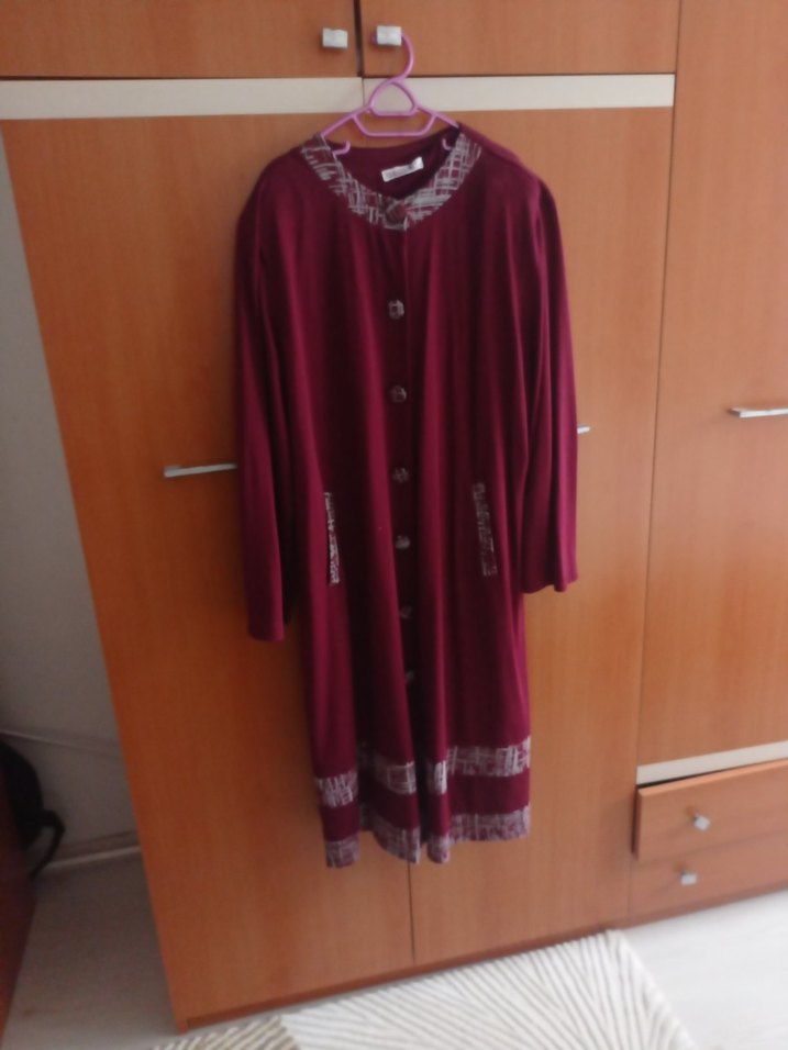 Bordo Düğmeli Uzun penye tunik - Görsel 2