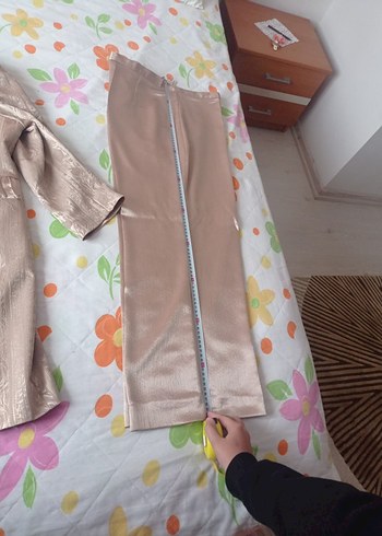 Uzun Kollu, Nakışlı Bej 52 beden parlak kumaş - Görsel 7