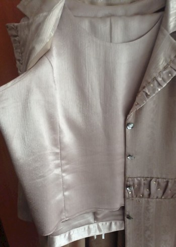 Uzun Kollu, Nakışlı Bej 52 beden parlak kumaş - Görsel 2