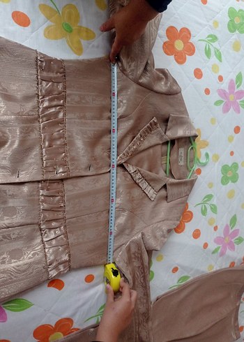 Uzun Kollu, Nakışlı Bej 52 beden parlak kumaş - Görsel 3