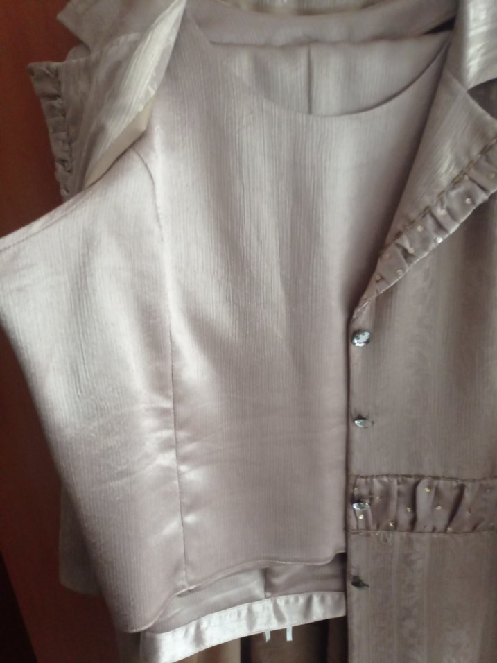 Uzun Kollu, Nakışlı Bej 52 beden parlak kumaş - Görsel 2