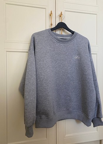s Beden Gri Kadın Sweatshirt, Yuvarlak Yaka, Rahat Kesim