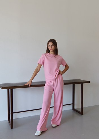 Pembe Kadın Kısa Kollu Normal Paça Takım