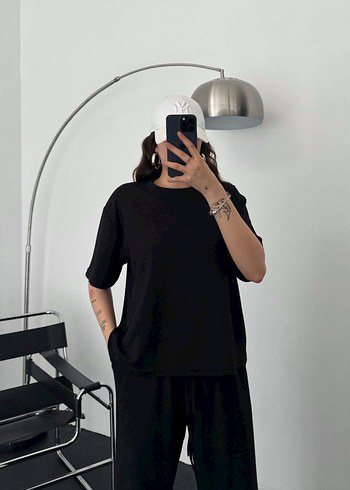 Siyah Oversize Kadın Tişört pantolon