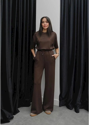 xl Beden Kahverengi Mini Kadın Tişört ve Pantolon Takımı
