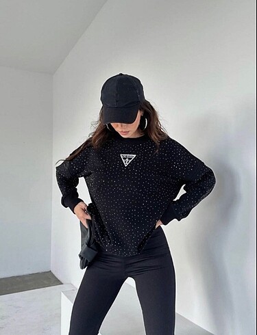 s Beden Guess kadın taşlı sweatshirt