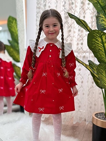 Kız çocuk bebe yaka fiyonklu elbise