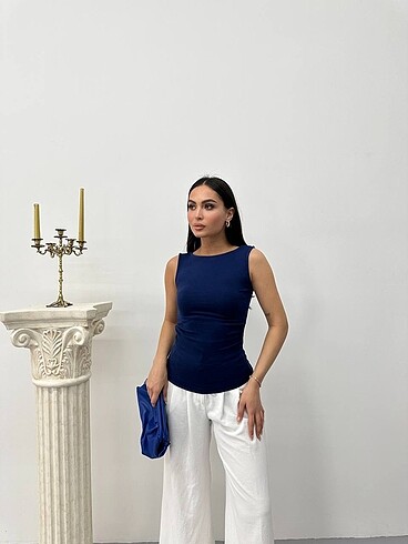 Lacivert kayık yaka body