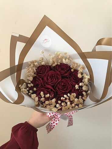 Kokulu, solmayan, bordo gül buketi 9'lu