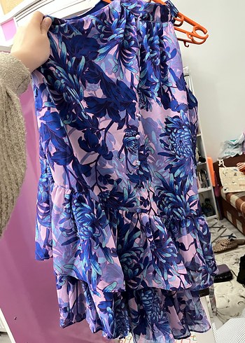 Mor Çiçekli Bohem kısa Elbise - Görsel 2