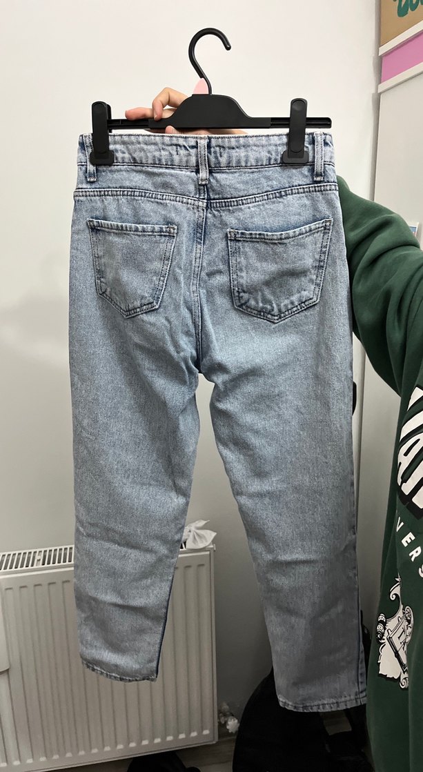 Düğmeli, Baskılı, Bol Kesim Kadın Kot Pantolon - Görsel 2