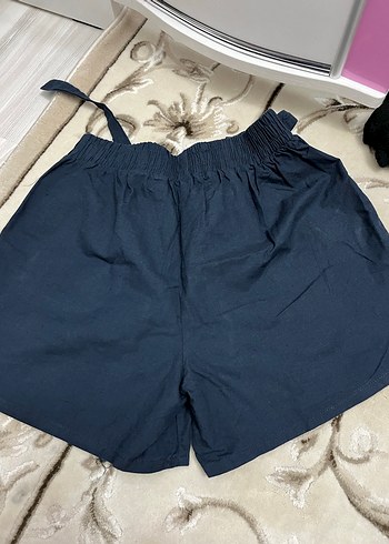 Kadın Kemerli Lacivert Yüksek Bel Mini Şort - Görsel 2