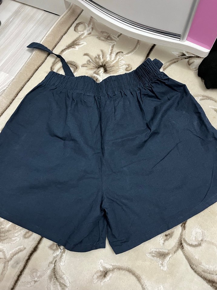 Kadın Kemerli Lacivert Yüksek Bel Mini Şort - Görsel 2