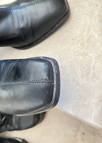 Siyah Deri Blok Topuklu Kadın Bot - Görsel 4