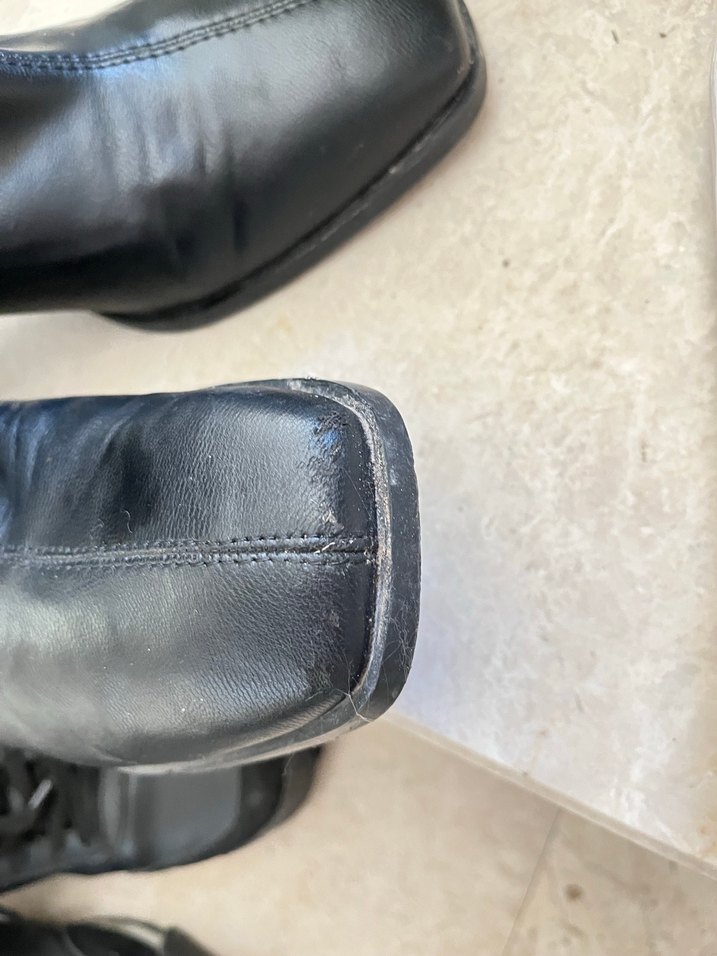 Siyah Deri Blok Topuklu Kadın Bot - Görsel 4