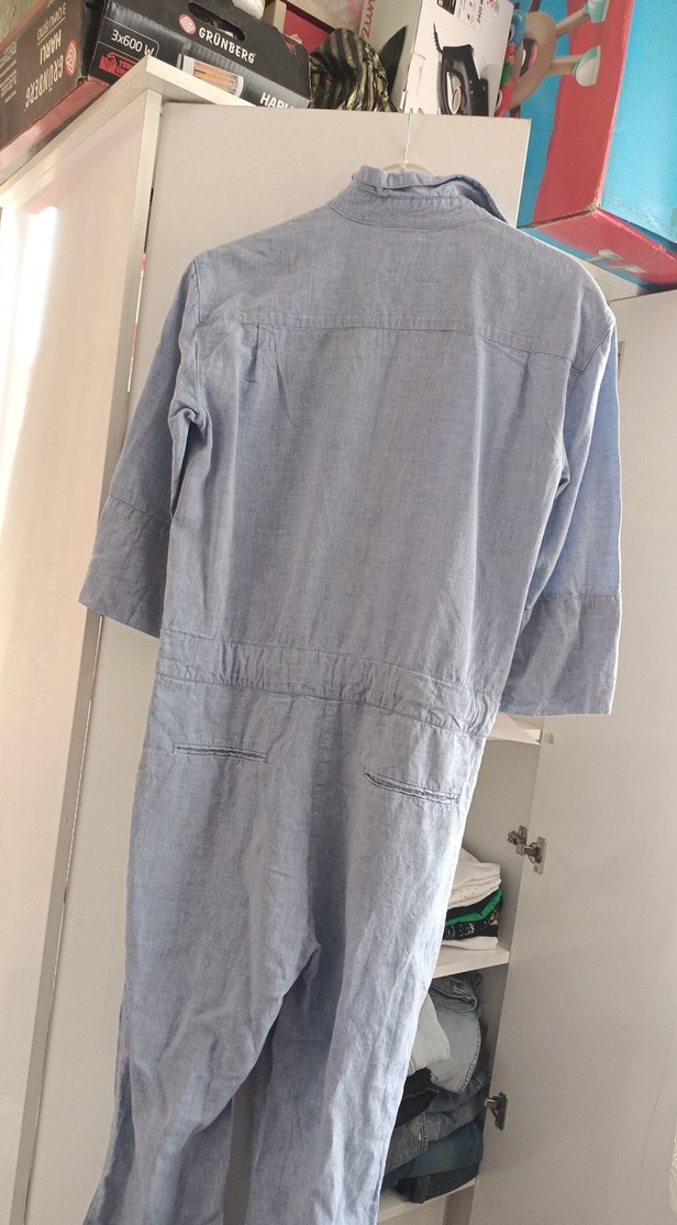 Gevşek Kesim Mavi  Denim Tulum - Görsel 4