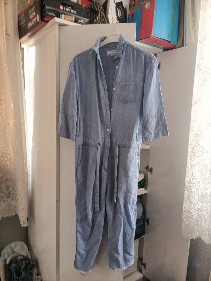 Gevşek Kesim Mavi  Denim Tulum - Görsel 2