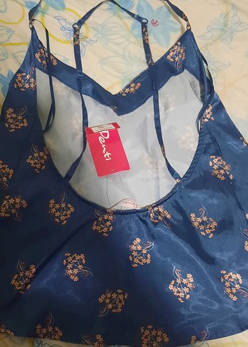 Mavi Çiçekli Askılı Gecelik - Görsel 2