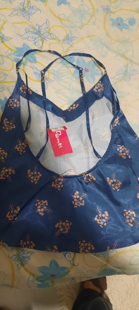 Mavi Çiçekli Askılı  Gecelik - Görsel 2