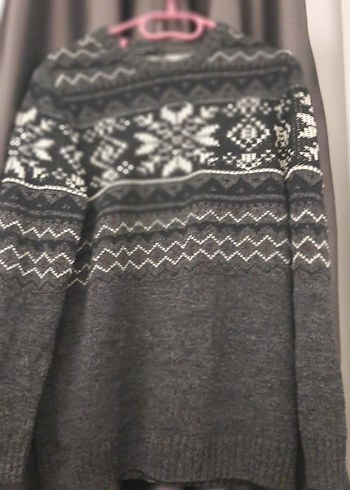 Gri Desenli Triko Kadın Kazak - Görsel 2