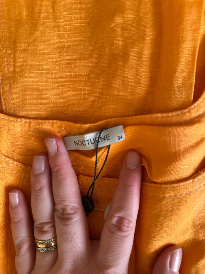 Düğmeli Turuncu Keten Uzun Elbise - Görsel 3