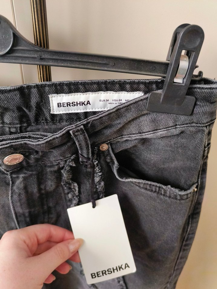 Gri Bershka Saçaklı Baggy Jean - Görsel 2