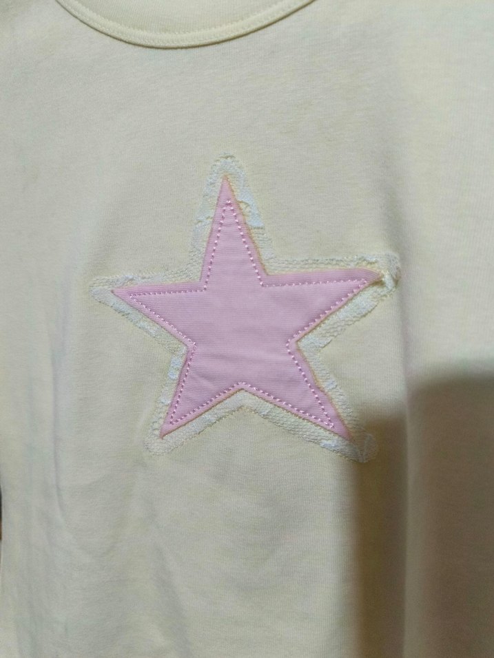 Sarı Nakışlı Kısa Kollu Crop Tişört - Görsel 4