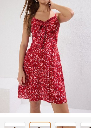 trendyolmilla Kırmızı Mini İnce Askılı Elbise - Görsel 2