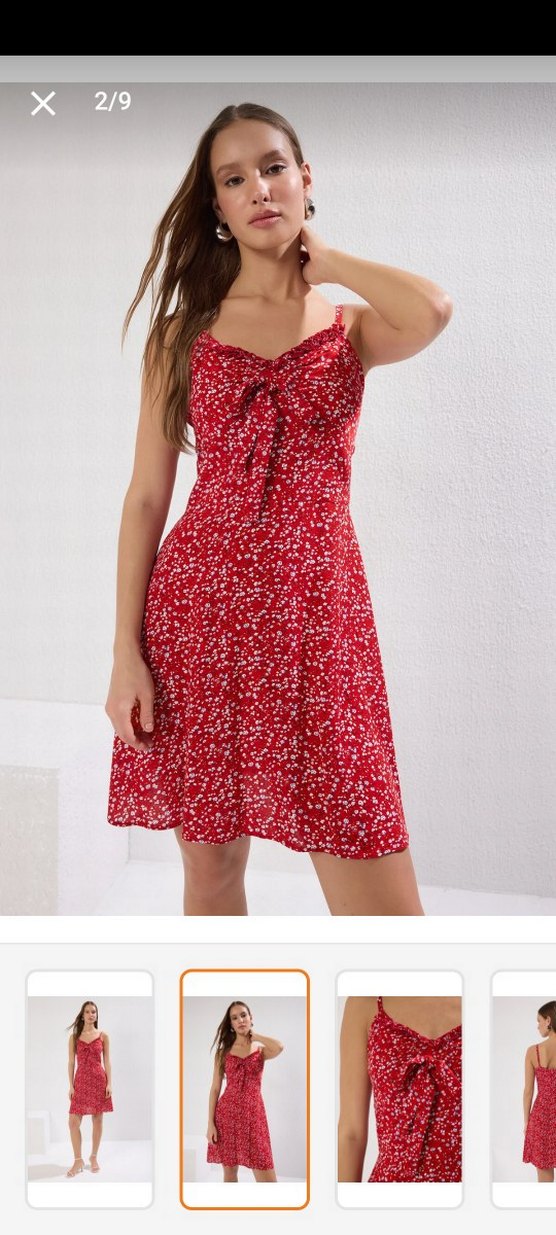 trendyolmilla Kırmızı Mini İnce Askılı Elbise - Görsel 2