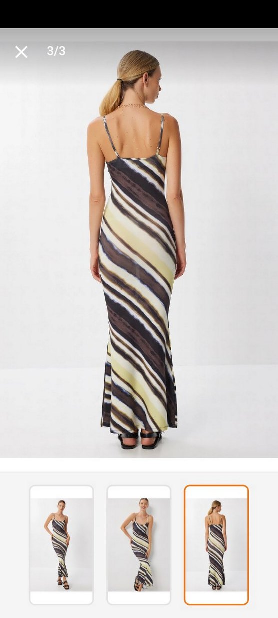 Desenli Sandy Uzun Askılı Elbise - Görsel 3