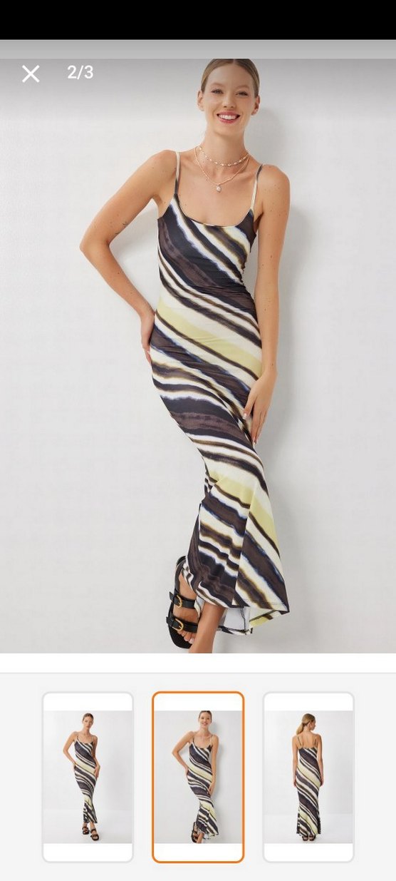 Desenli Sandy Uzun Askılı Elbise - Görsel 2