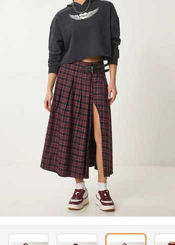 Bordo Desenli Midi Etek - Görsel 3