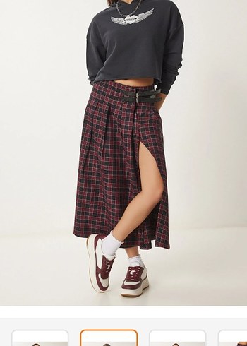 Bordo Desenli Midi Etek - Görsel 2